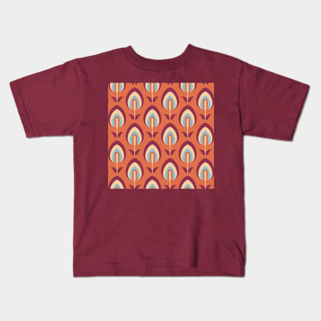 Orange Retro Flowers Kids T-Shirt by Carolina Díaz